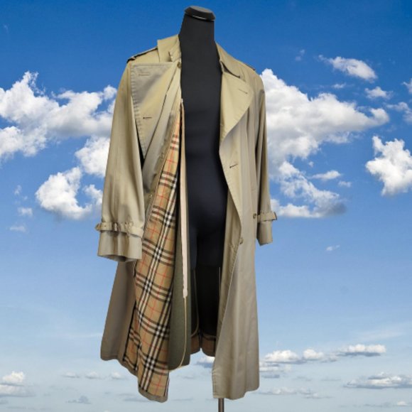Vtg BURBERRYS' Double Breasted Trench Coat Nova Check Lining Wool Zip Liner 44R